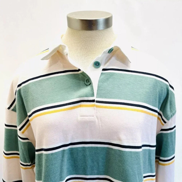NWT SO Juniors Long Sleeve Pullover Collared Neck Striped Multi-Color Top Size M - Picture 2 of 11